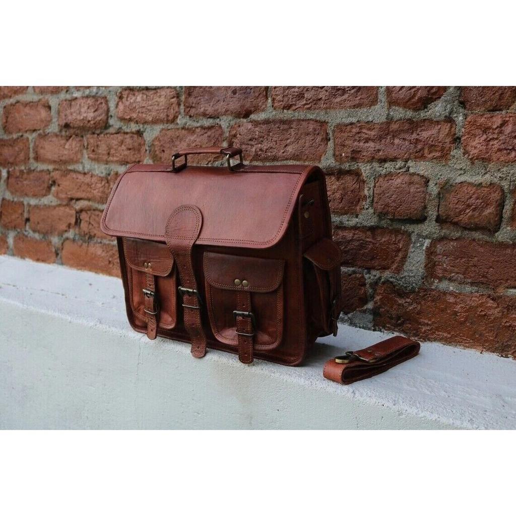 Vintage Leather Bag Men's Messenger Shoulder Laptop Bag Briefcase