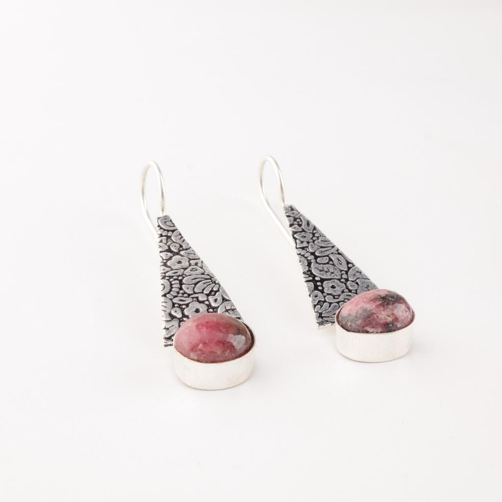 Natürlicher schwarzer Rhodonit Edelstein 925 Sterlingsilber Handgefertigte Ohrringe 1,9" EE-165-25