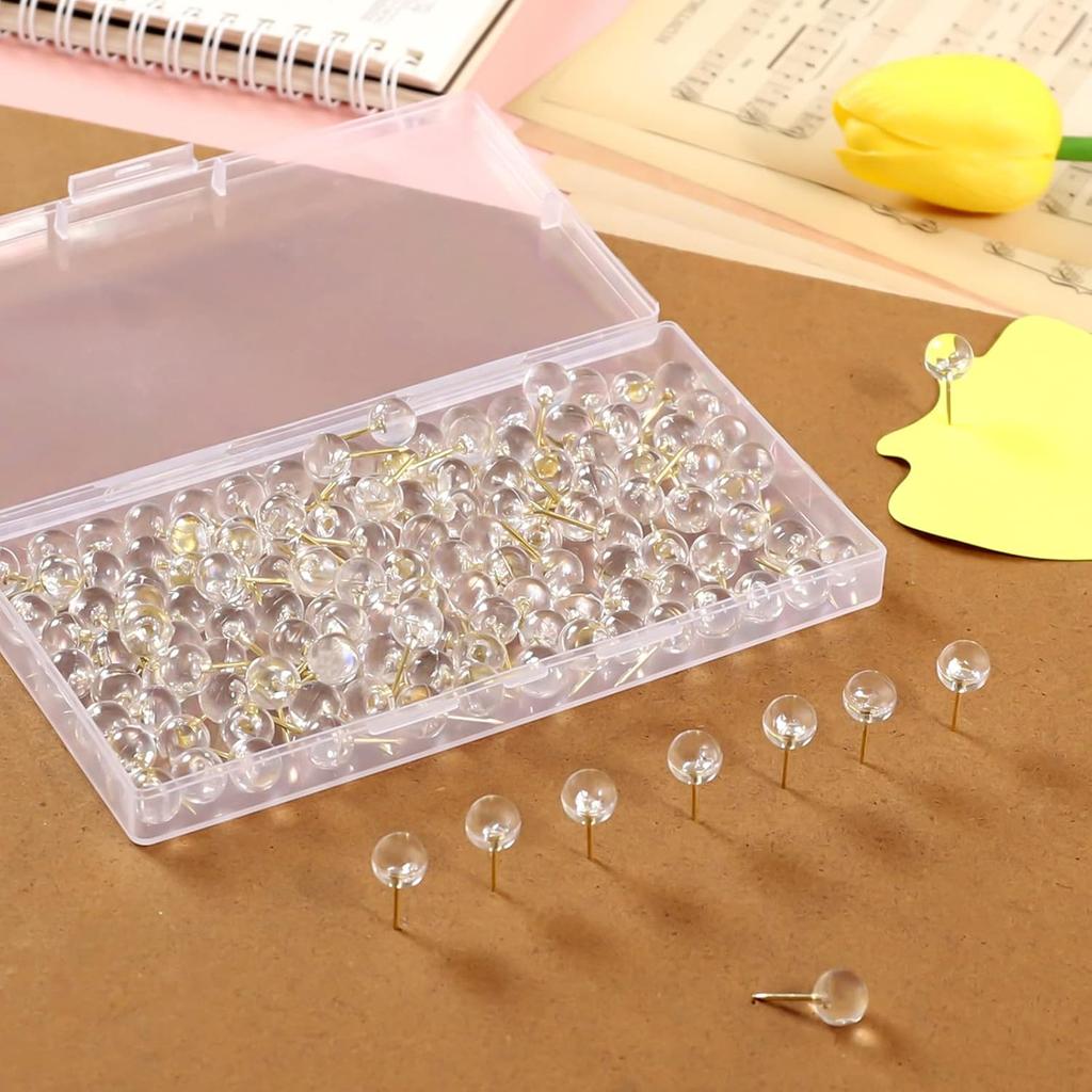 150 Pcs Push P, Standard & Transparent Plastic Head Steel Point Thumb Tacks for Wall, Office & Craft Organization (Gold)