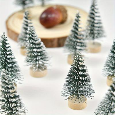 30 Stück Mini-Weihnachtsbäume - Künstliche Plastik-Weihnachtsbäume mit Holzsockeln, Party, Zuhause, Tischplatten-Bastelarbeiten, Weihnachtsdekorationen