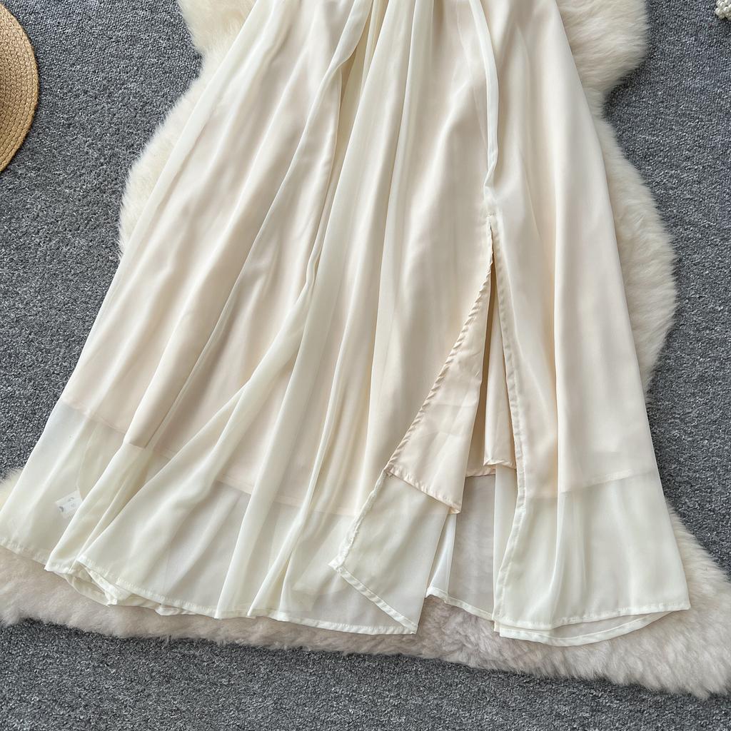 Letní dámské dlouhé společenské šaty s výstřihem do V a výstřihem do V