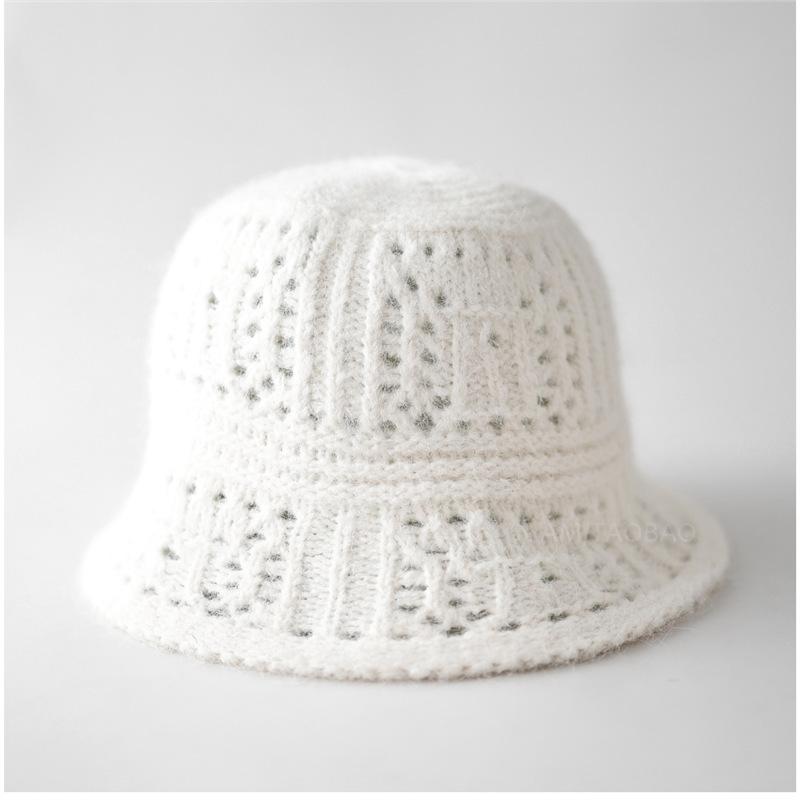 New Winter Hollow Knitted Bucket Hat Women'S Fashion Simple Casual Versatile Face Small Wool Pullover Basin Hat