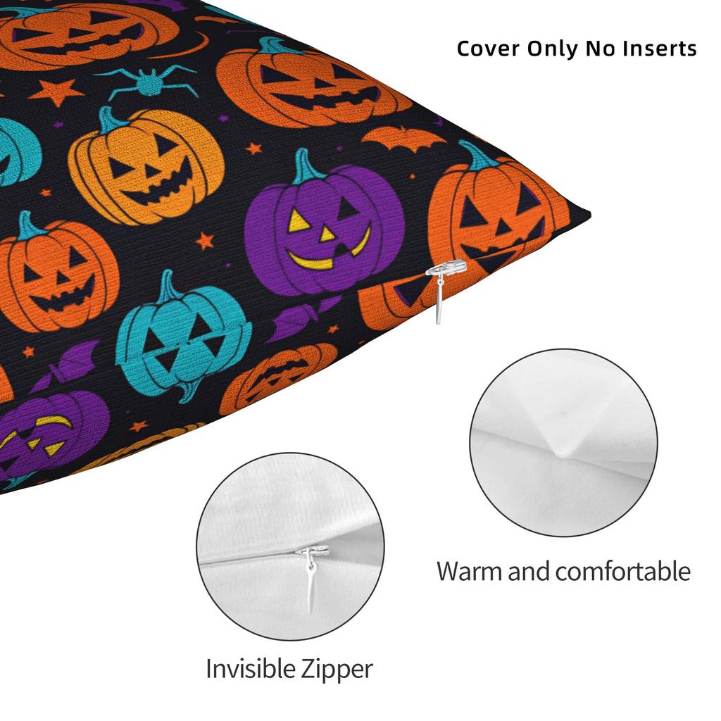 Halloween Colorful Pumpkin Bat Spider Star Seamless Pattern Dark Background Pillow Case Comfy Pillow Cover For Cushion Cover