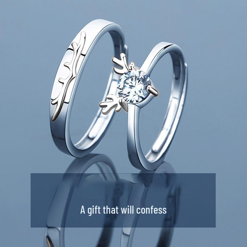 

One Deer With You Sterling Silver Matching Couple Rings - Men s & Women s Anniversary Wedding Gift Women s Two-Tone Plating
