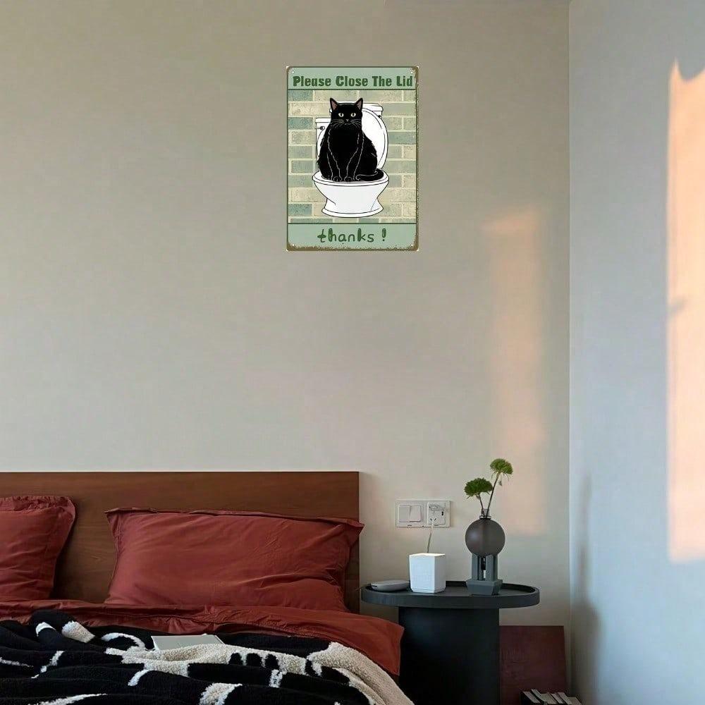 Vintage Black Cat Close The Lid Metal Sign Funny Toilet Wall Art Retro Bath Home Office Decor 8x12in Unframed Plaque