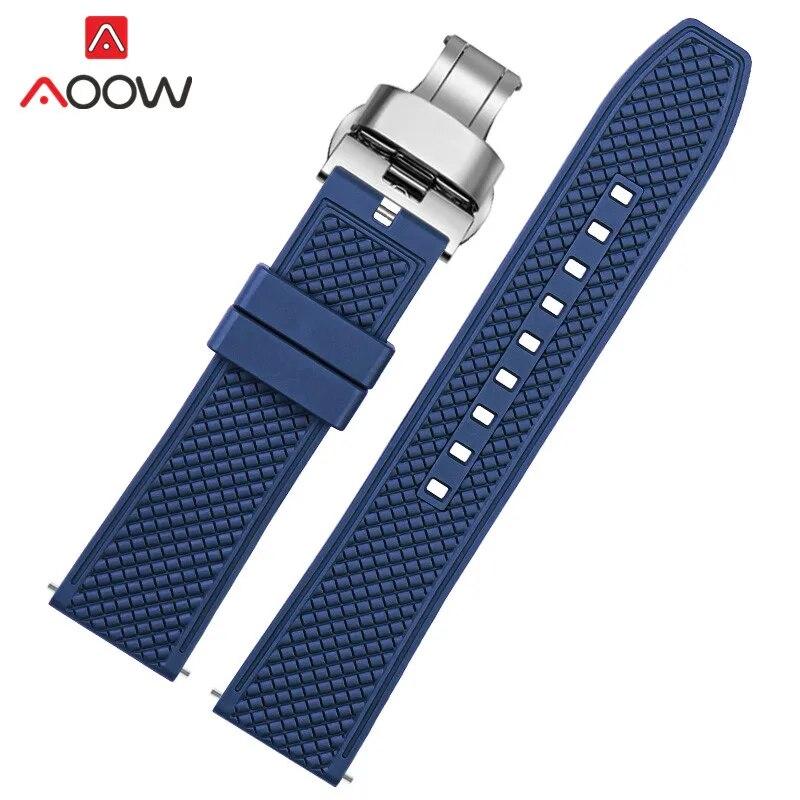Fluoro Rubber Strap 20mm 22mm Quick Release Soft Sport Waterproof Stainless Steel Butterfly Buckle Men Replacement Watch Band
