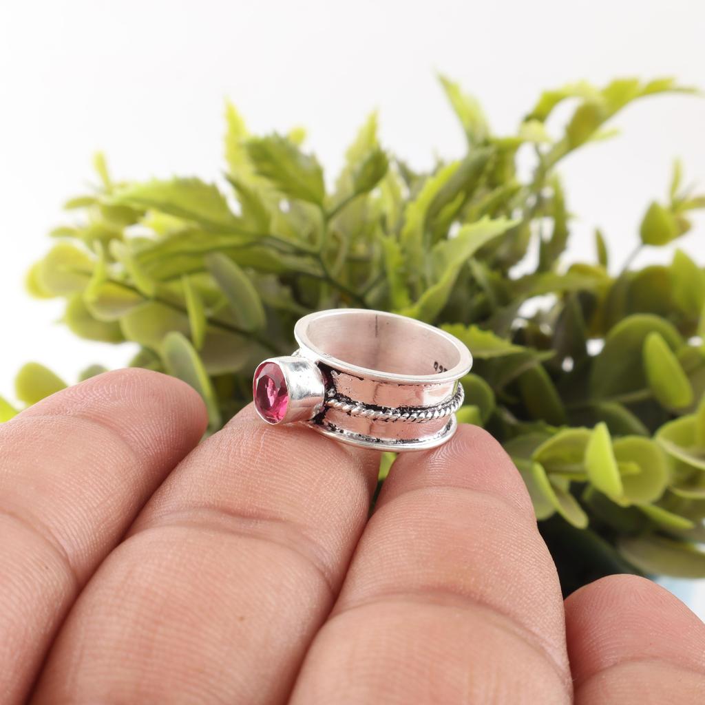 Pink Rubellite Gemstone Jewelry, 925 Sterling Silver Ring, Handmade Charming Ring, Bohemian Rubellite Ring For Grandma Gift