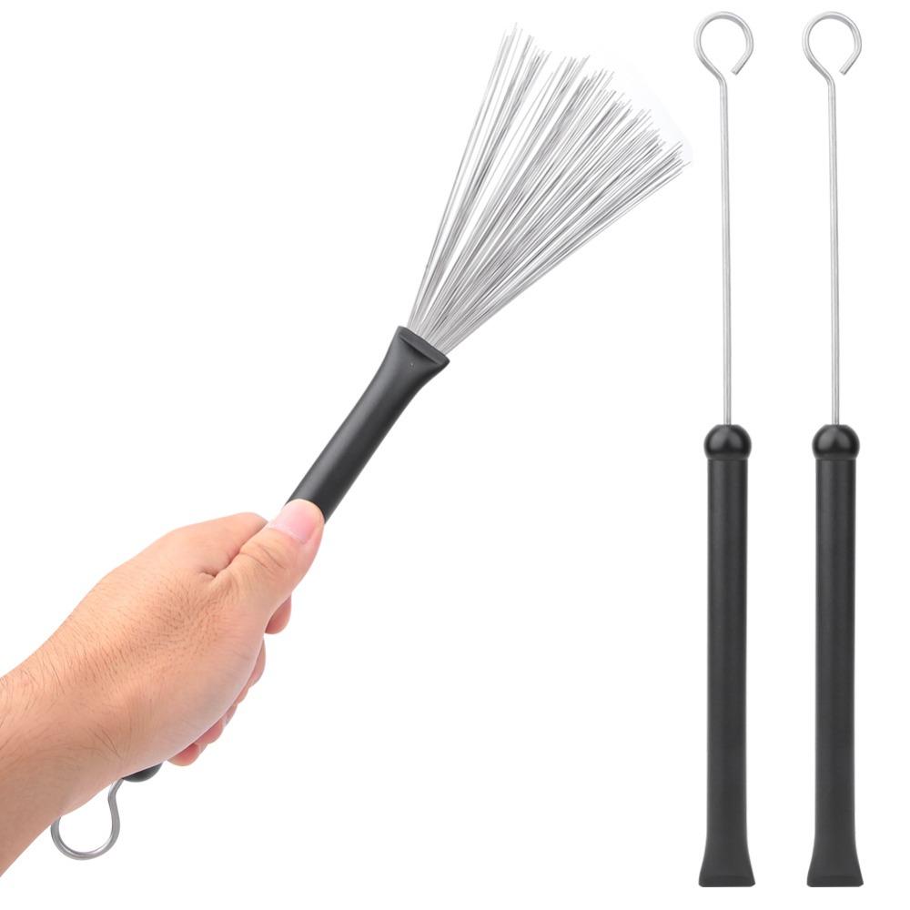 2PCS Plastic+Metal Drum Sticks Brush Black Steel Wire Stick Brush Drum Brushes  For Jazz Drum Set