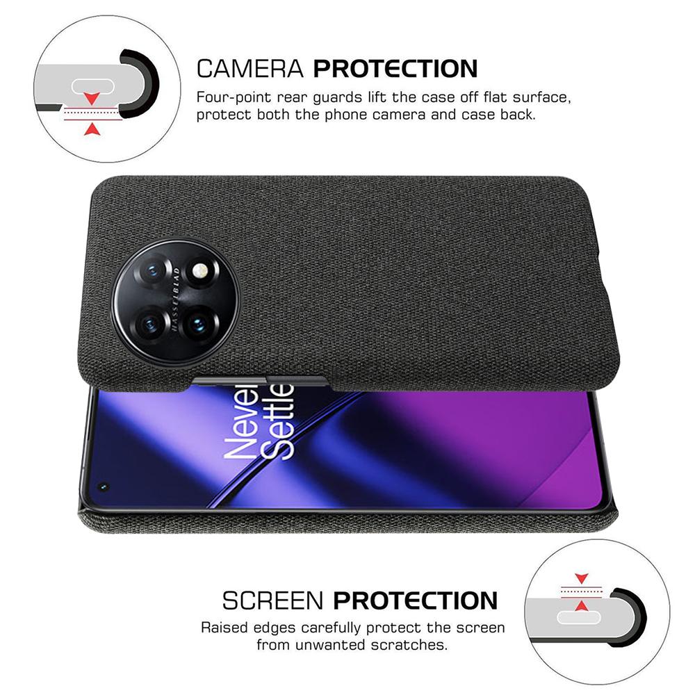 For OnePlus 11 5G Non-slip Slim Cell Phone Case Solid Color Hard PC+Cloth Shockproof Phone Cover