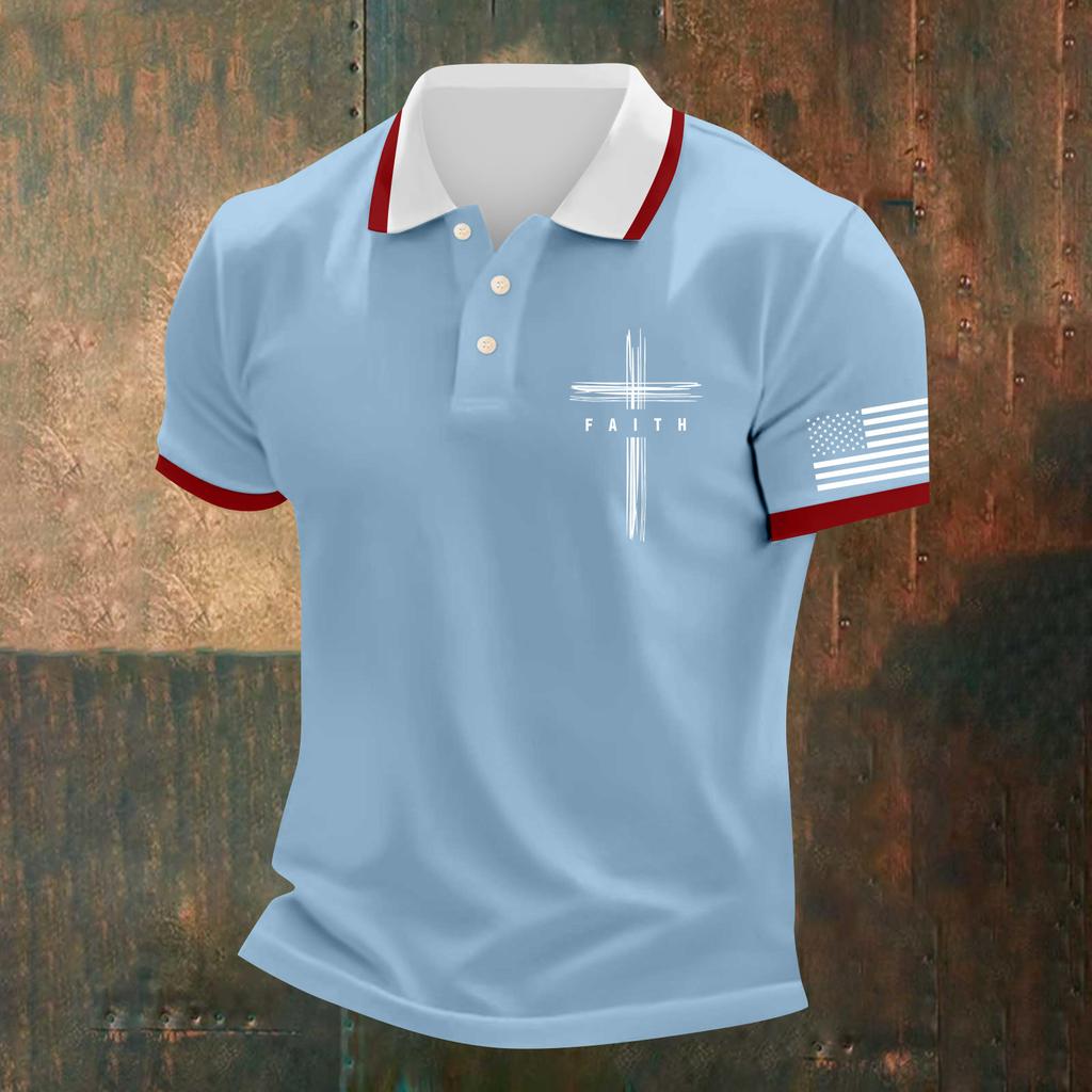 Herren Lässiges Independence Day Bedrucktes Hals Kurzarm T-Shirt