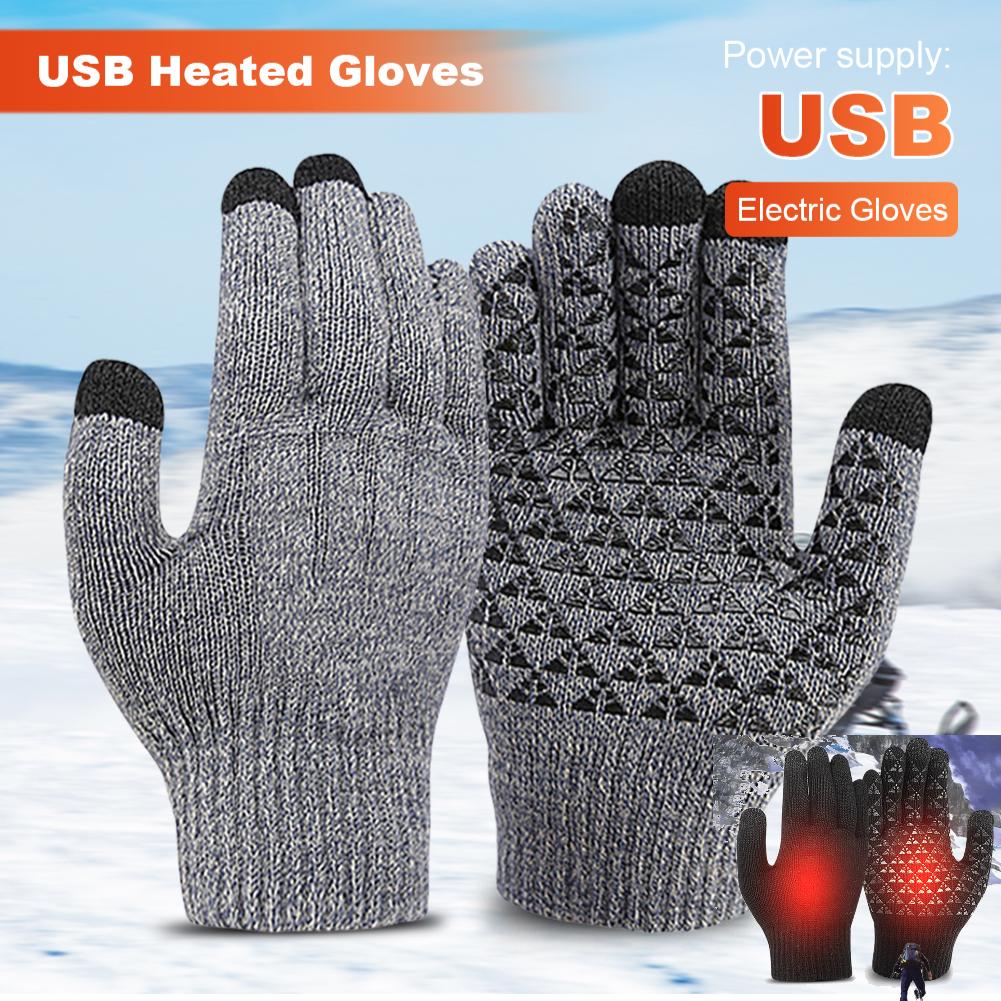 Electric Heated Gloves Touch Screen Outdoor Riding Skiing Mitten USB Heated Gloves for Backpacking Mountaineering (no Battery)