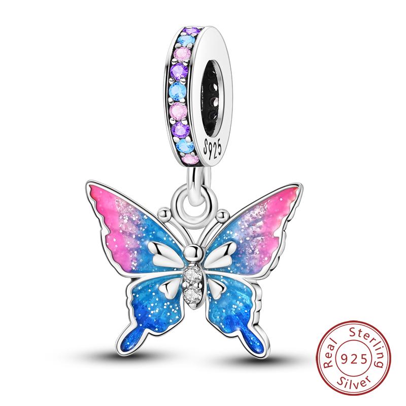 Springtime Copper Sparkling Zircon Colorful Butterfly Charms Beads Fit Qikaola Bracelets Diy Birthday Jewelry Gifts