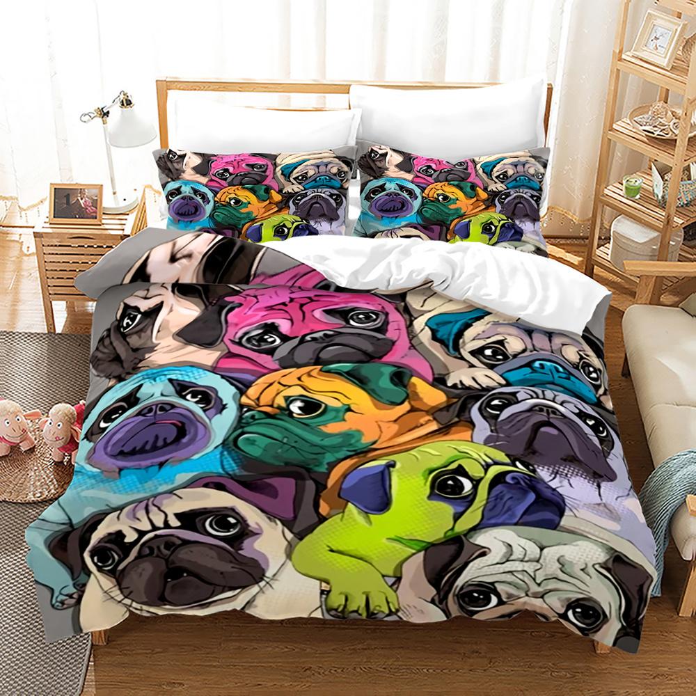 Cartoon Dog King Queen Duvet Cover Lovely Illustrated Pet Puppy Bedding Set  Animal Quilt Cover 2/3pcs Polyester Comforter Cover