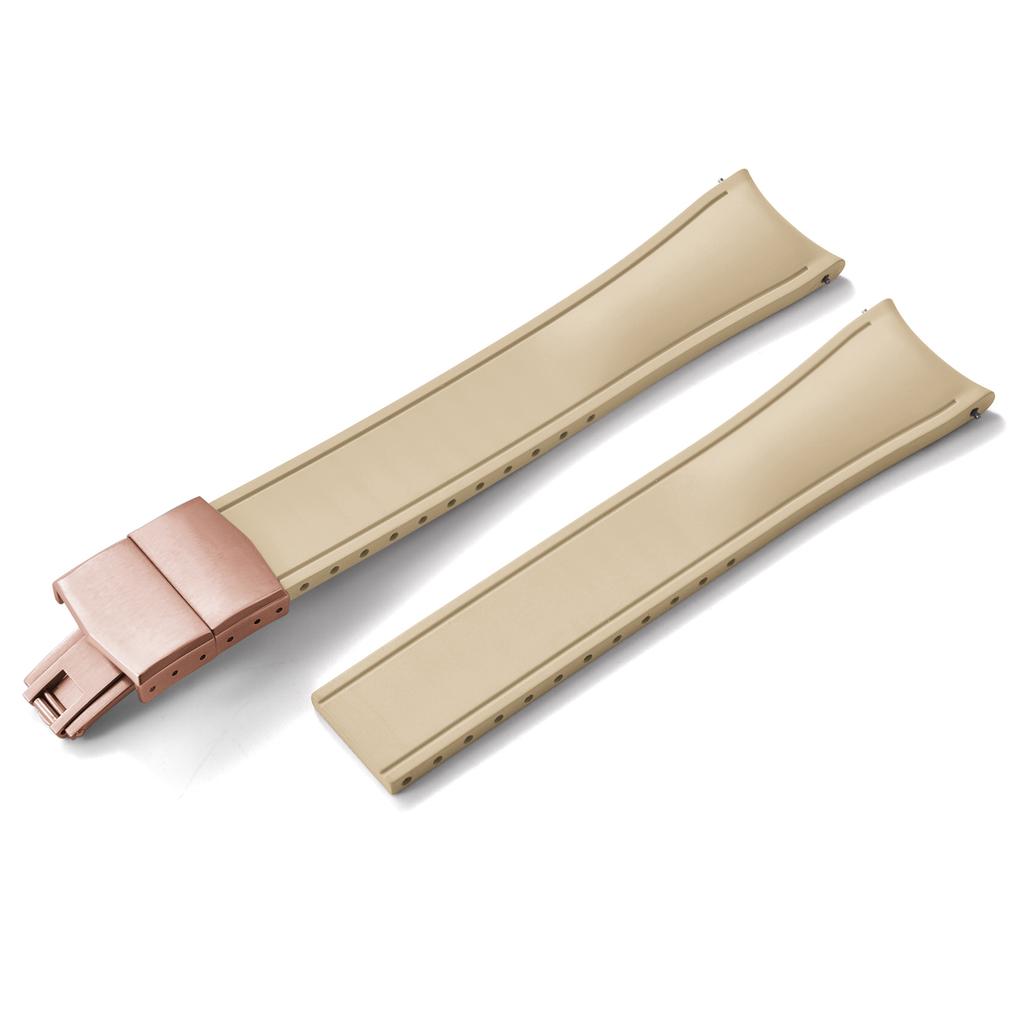 Premium Grade Curved End CTS FKM Rubber Watch Band 20mm 22mm Quick Release Butterfly Buckle Waterproof Soft Flexible Diver Style