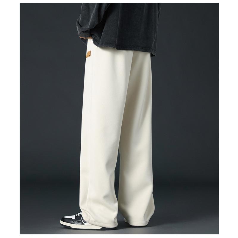 Men's Beige Wide Leg Drawstring Sweatpants - Oversized Casual Streetwear Baggy Trousers  Pockets