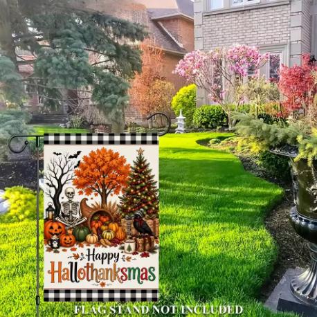 2D Flat Printing Garden Flag, Thanksgiving Halloween Christmas Flax Garden Flag, Holiday Yard Banner, Fall Decor, Garden Flag