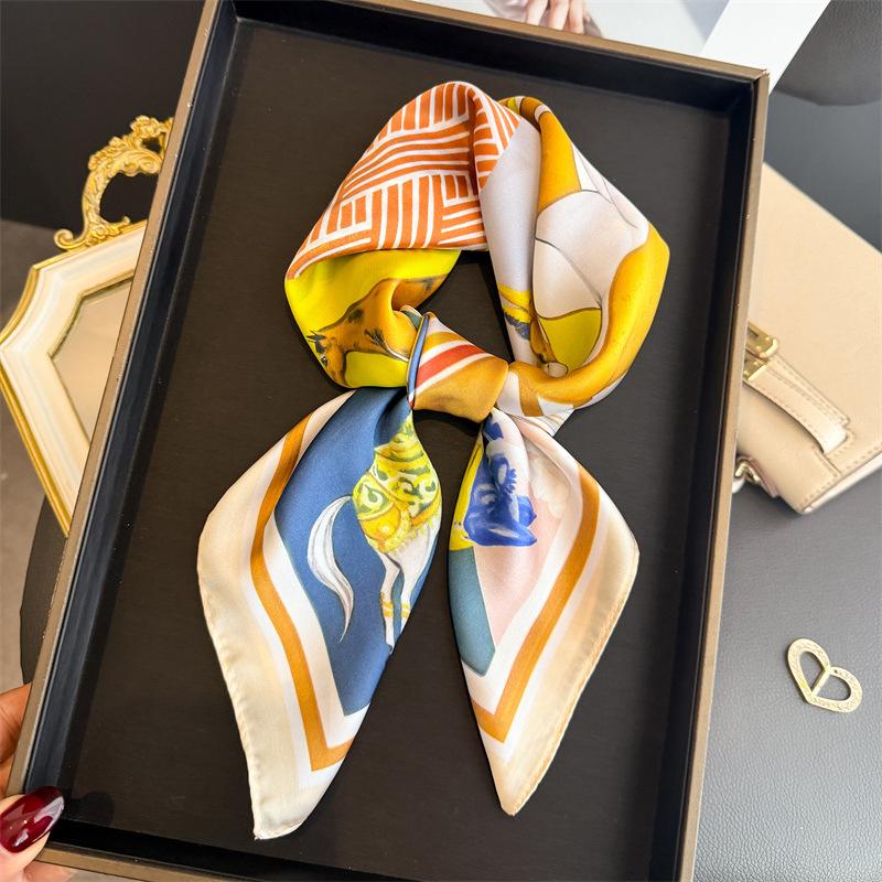 Spring and summer equestrian simulation silk printing silk scarf square scarf high-end shawl sunscreen neck professional scarf headscarf scarf