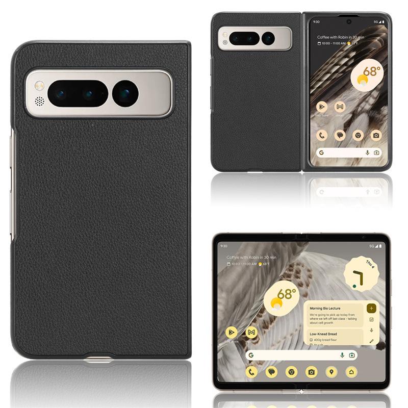 Google Pixel Fold Lychee Pattern Protective Case - Solid Color Folding Back Cover Skin Sticker