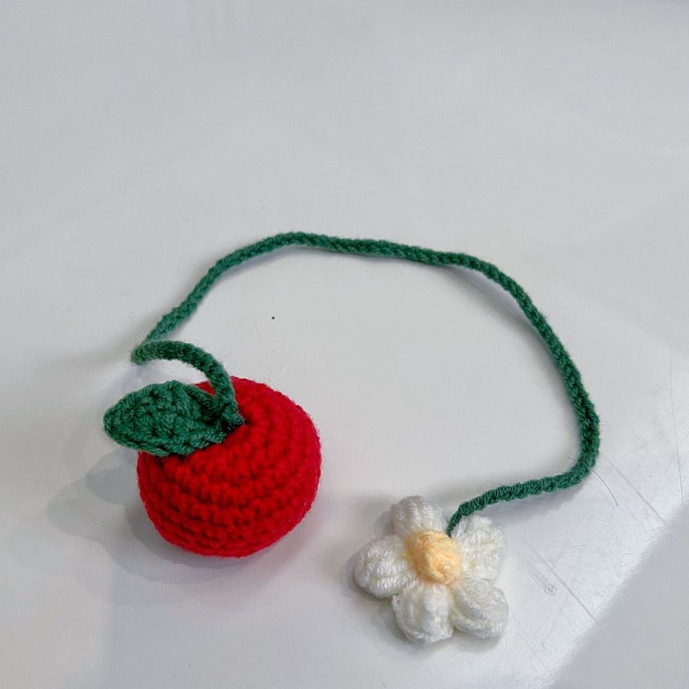 8Styles Knitted Car Rearview Mirror Hanging Ornament Car Interior Decoration Strawberry Pendant Daisy Lanyard Bag Pendant