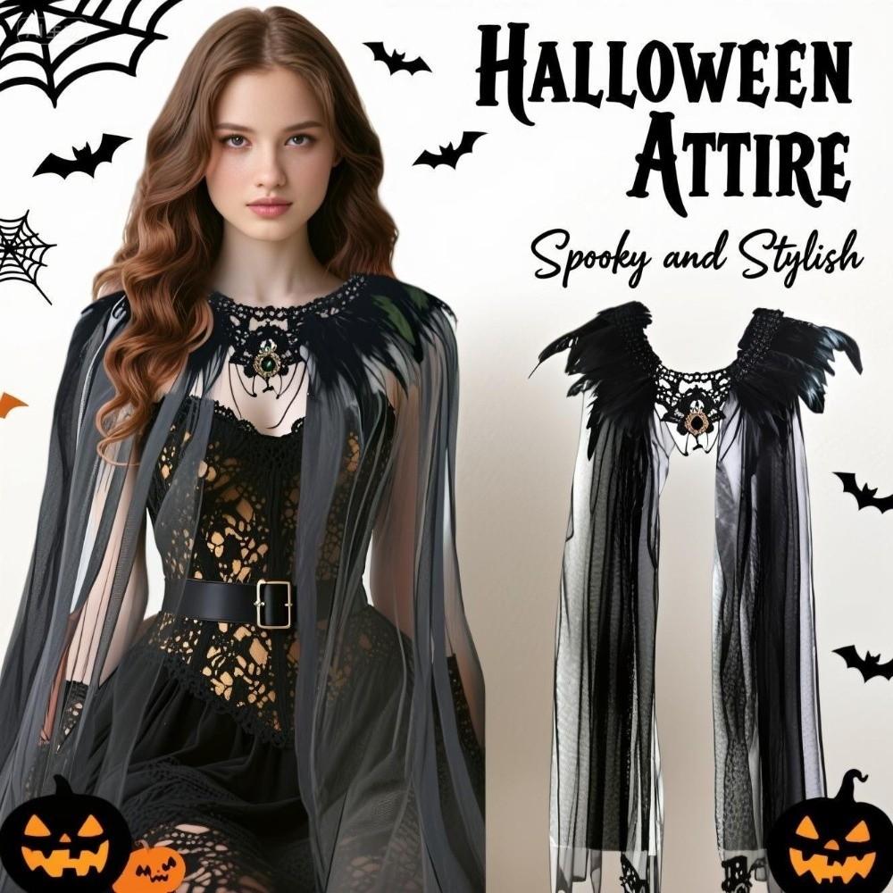Feather Halloween Cloak Crystal Tulle Cape Casual Witch Shawl  Kids