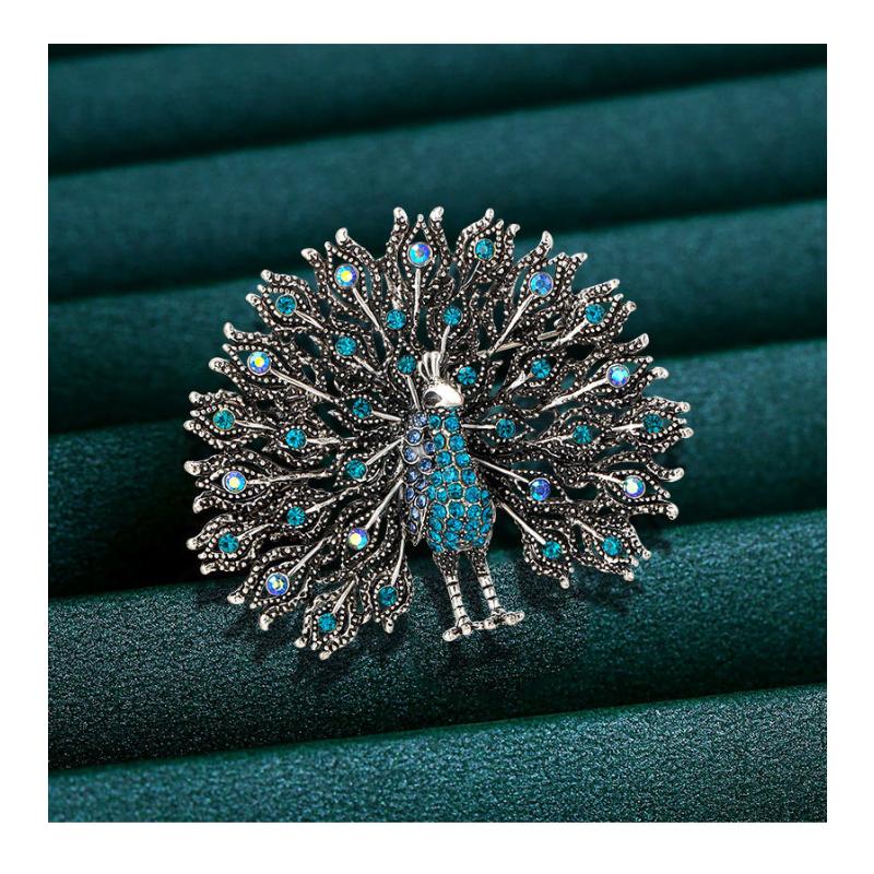 Color Crystal Peacock Shape Exquisite Retro Accessory Brooch
