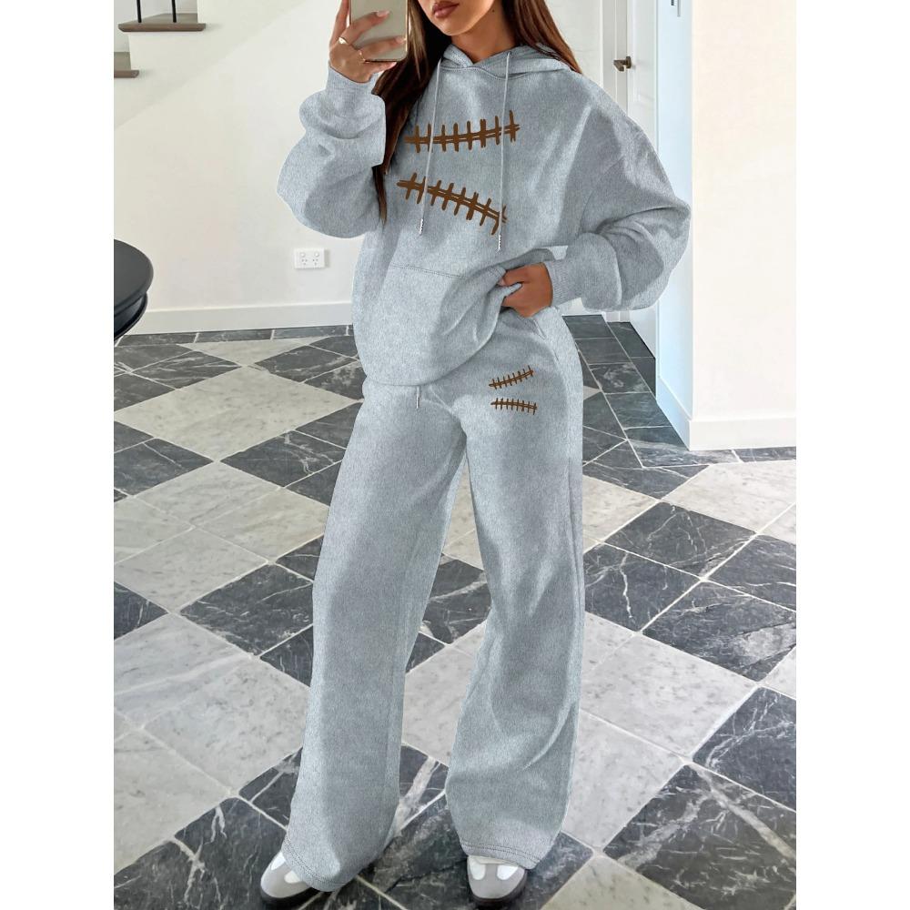 Set Casual Stampato Stile Retrò da Strada Felpa con Cappuccio Larga Pantaloni a Gamba Larga Set Due Pezzi Multifunzionale Adatto a Vari Scenari