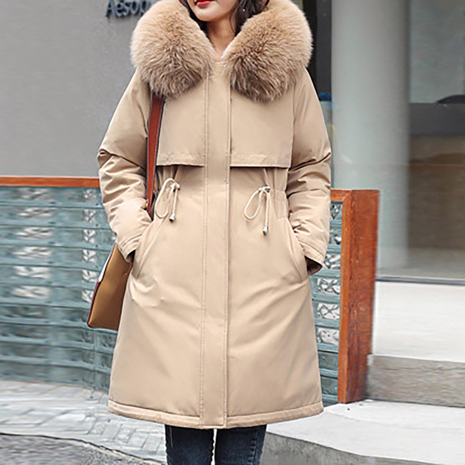 

Женская модная повседневная однотонная хлопковая куртка с капюшоном и плюшевой застежкой-молнией и пуговицами средней длины с длинными рукавами L хаки