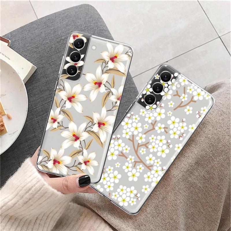 White Flower Floral Clear Case For Samsung Galaxy S23 S22 S21 S20 Fe Ultra S10 S9 S8 Plus 10e S10lite Note 10plus 20ultra