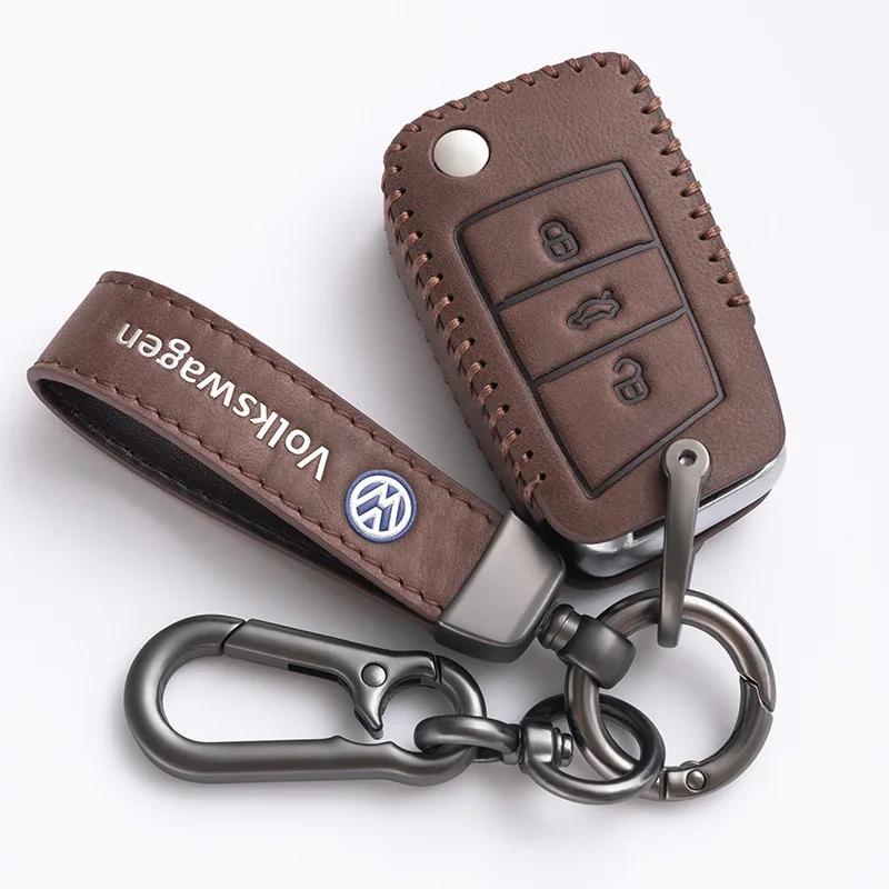 For VOLKSWAGEN VW Polo Golf 7/8 Genuine Leather Key Cover Fast Thrill Tour Guide Lingdu Exploration Vehicle Car Key Case High Qu