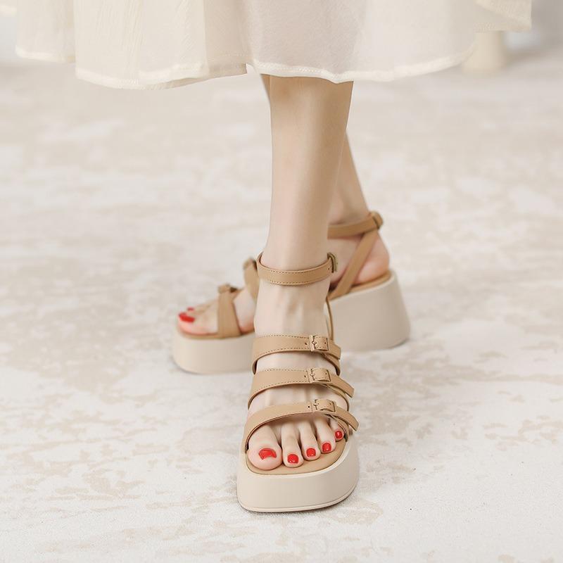 With skirt black platform sandals small versatile muffin shoes niche cool slippers women's shoes summer wear