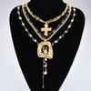 4 Pcs Exaggerated Irregular Cross Pendant Necklace Set European and American Vintage Pearl Necklace For Women Party Jewelry Gift