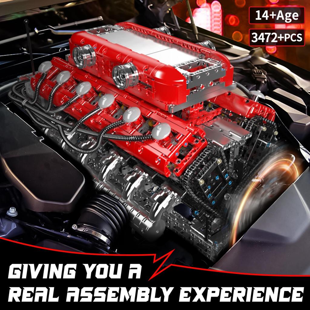 Mold King 10169 Technology V 12 Automobile Engine Blocks Toys, 3472 Engine Blocks Blocks Blocks Kits Presents, Automobile Engine Structure Technology