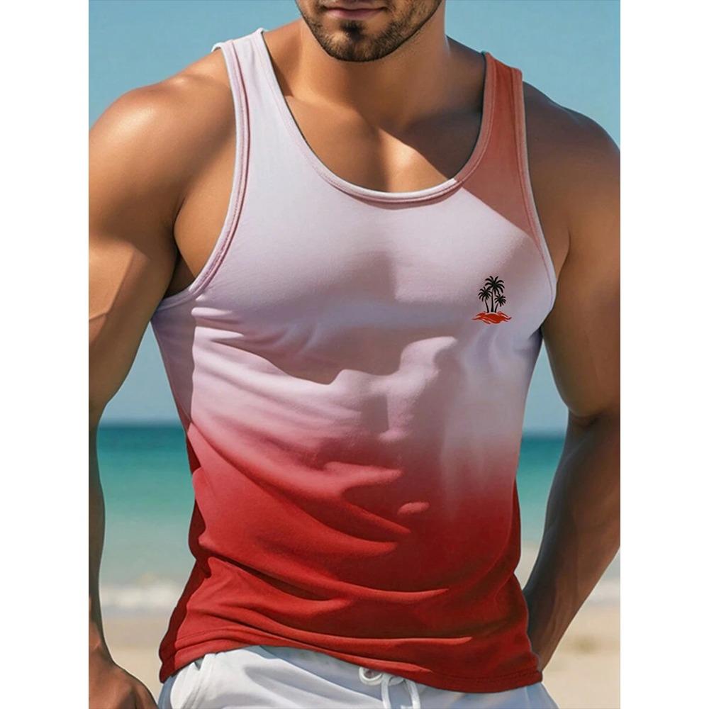 Sommer Freizeit Herren Ärmelloses T-Shirt Hawaiianischer Stil Herrenmode Rundhals Tanktop Outdoor Strand Herren Tanktop