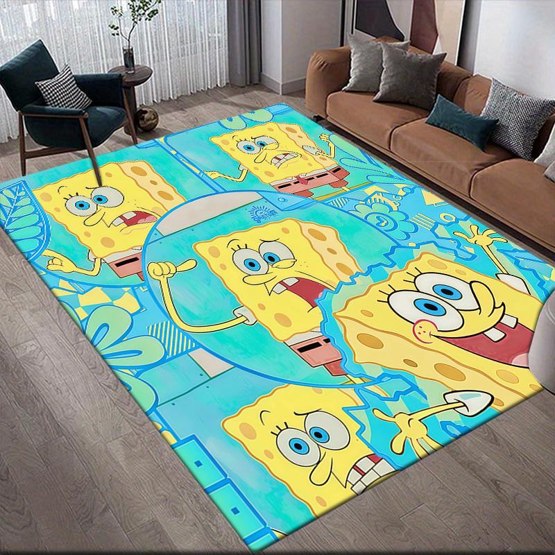 SpongeBob SquarePants3 Flannel Pattern Square Carpet,Area Rug,Carpet Rug for Living Room Bedroom Sofa Playroom Decor,Non-slip Floor Mat