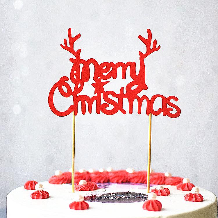 Gold & Green Glitter Merry Christmas Tree Cake Topper Decoration