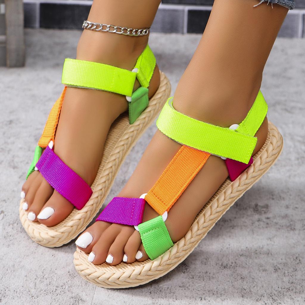 Women's Fashion Trend School Beach Non-slip Wear Soft Soled Velcro Flat Sandals