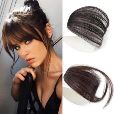 Peluca con flequillo a la moda para mujer, peluca con flequillo sintético falso, extensión de cabello, flequillo de aire de fibra de alta temperatura, negro y marrón