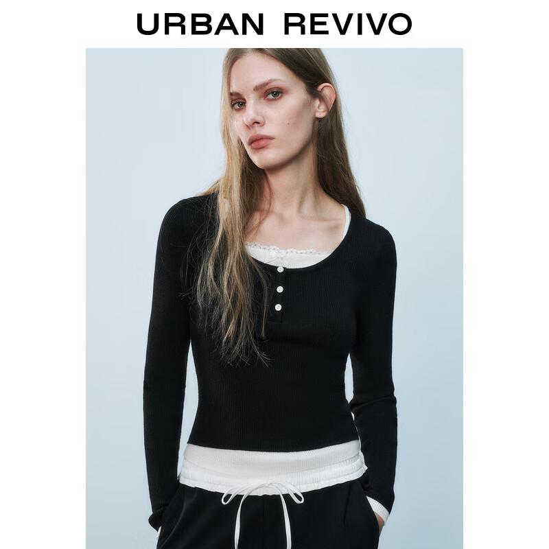 UR 2025 Spring Women's Faux Two-Piece Colorblock Knit Sweater