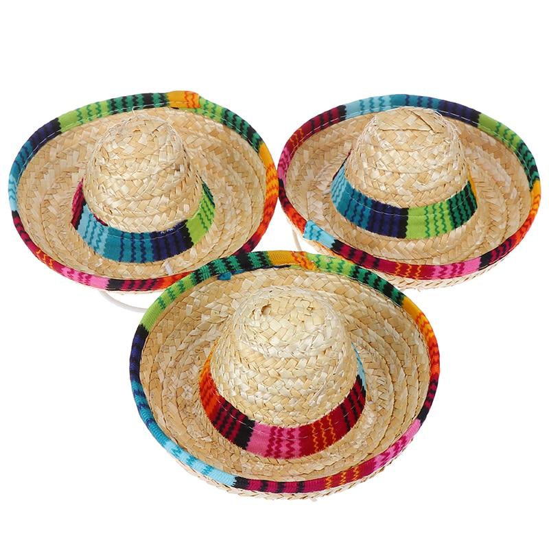 Mini Pet Dogs Straw Hat Sombrero Cat 