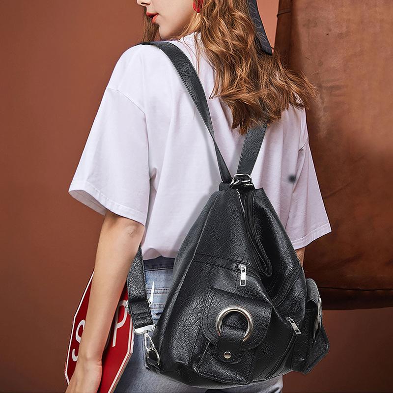 Big bag female personality fashionable zipper pocket backpack large capacity shoulder crossbody