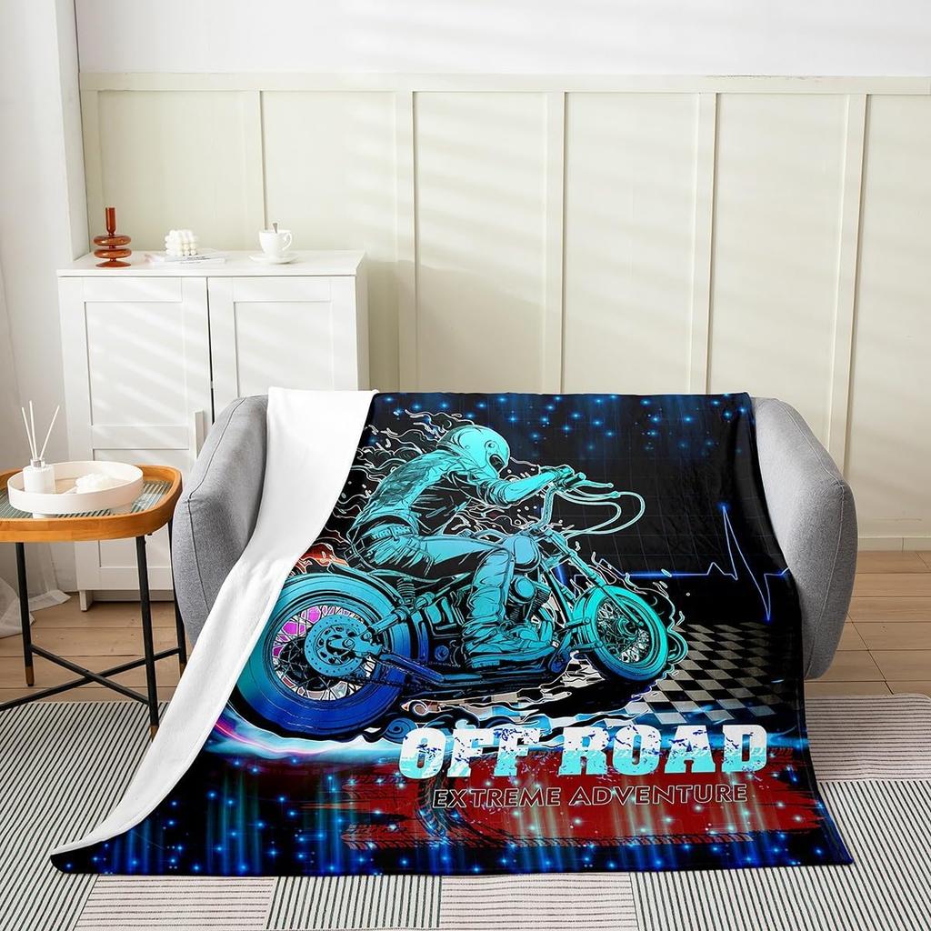Feelyou Dirt Bike Flannel Fleece Throw Blanket for Kids Boys Girls Motocross Rider Plush Pink Motorcycle All Season Bed Blanket