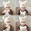 Baby Hat Autumn and Winter Wool Hat Infant Cute Double Ball Knitted Pullover Hat Thickened Warm Ear Protection Windproof Hat