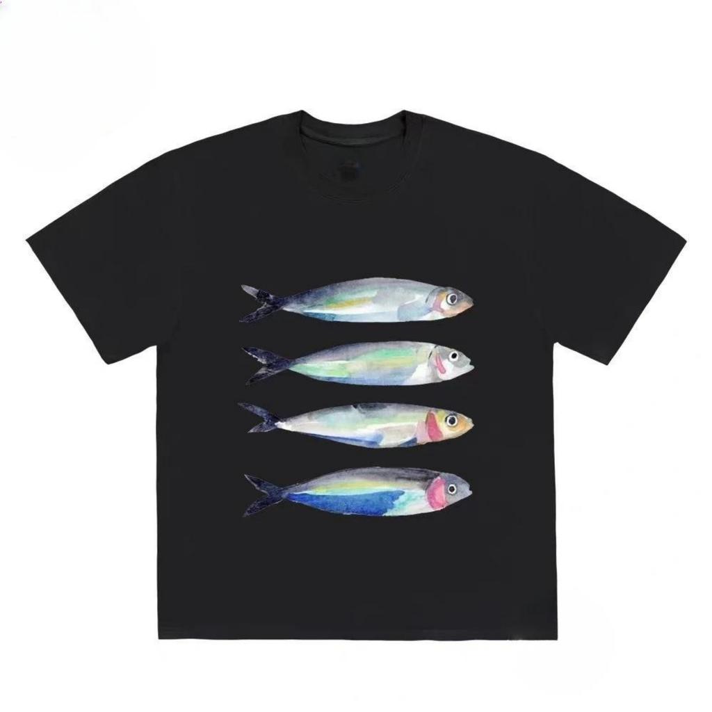 Mens Shortsleeved Fourcolor Underwater Pattern 100 Cotton Printed Casual and Fashionable Clothing Tshirt