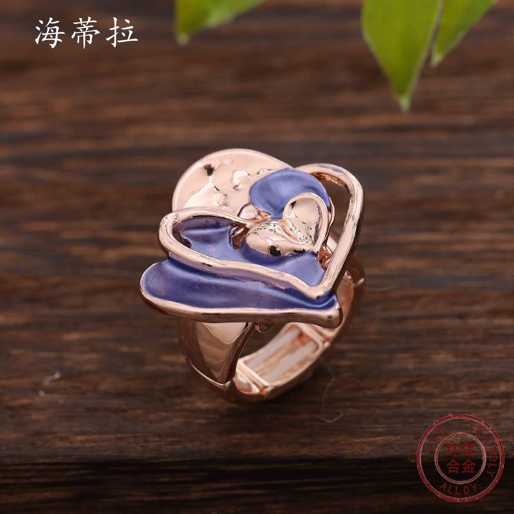 Enamel Valentine's Day love elastic ring, fashionable senior couple love ring gift