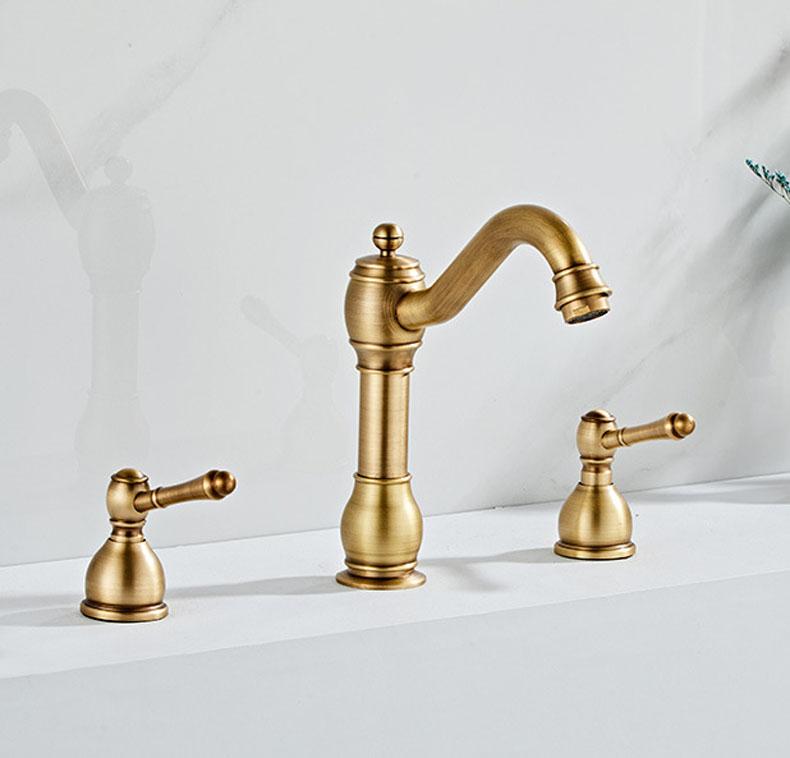 Schwarzer Massivmessing Badezimmer Waschbecken Armatur Antikmessing Küchenspüle Wasserhahn Doppelgriffe 3 Stück Waschbecken Armaturen