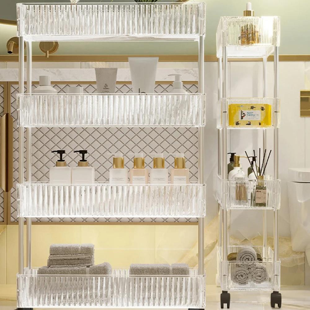Acrylic Clear Trolley Rack Movable Rolling Utility Cart Narrow Gap Storage Rack with Wheels Bathroom Removable Shelf 2/3/4 Layer
