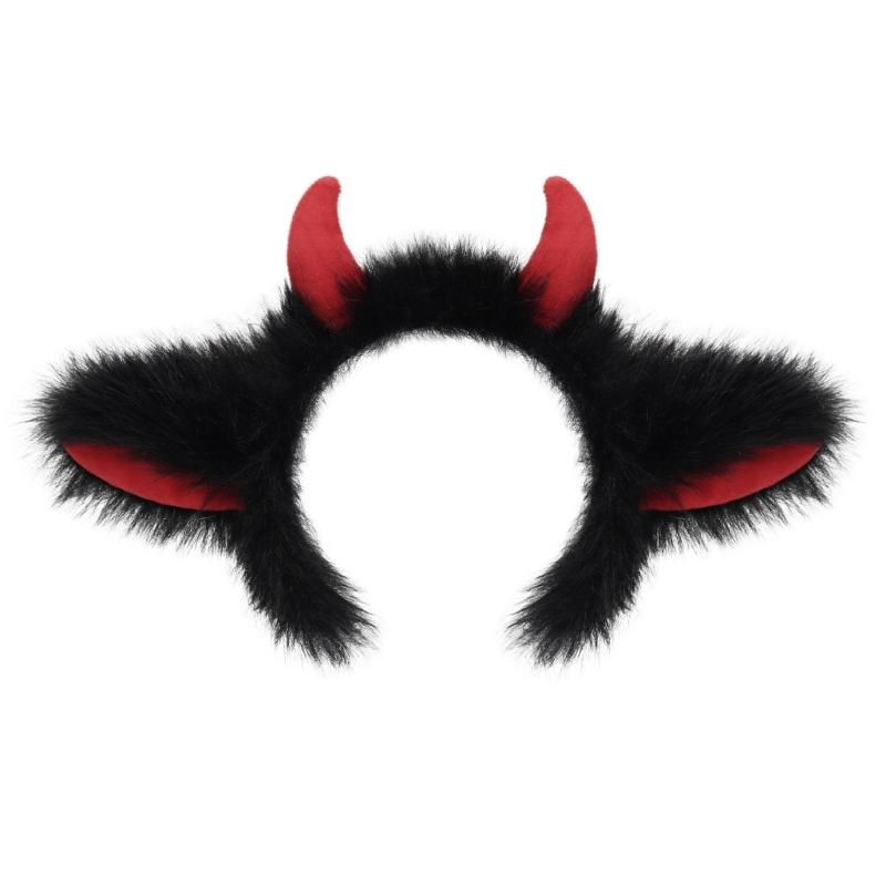 Fuzzy Devil Horn Headpiece Halloween Party Supply Furry Hairband With Lightweight Design Halloween Hair Ornaments
