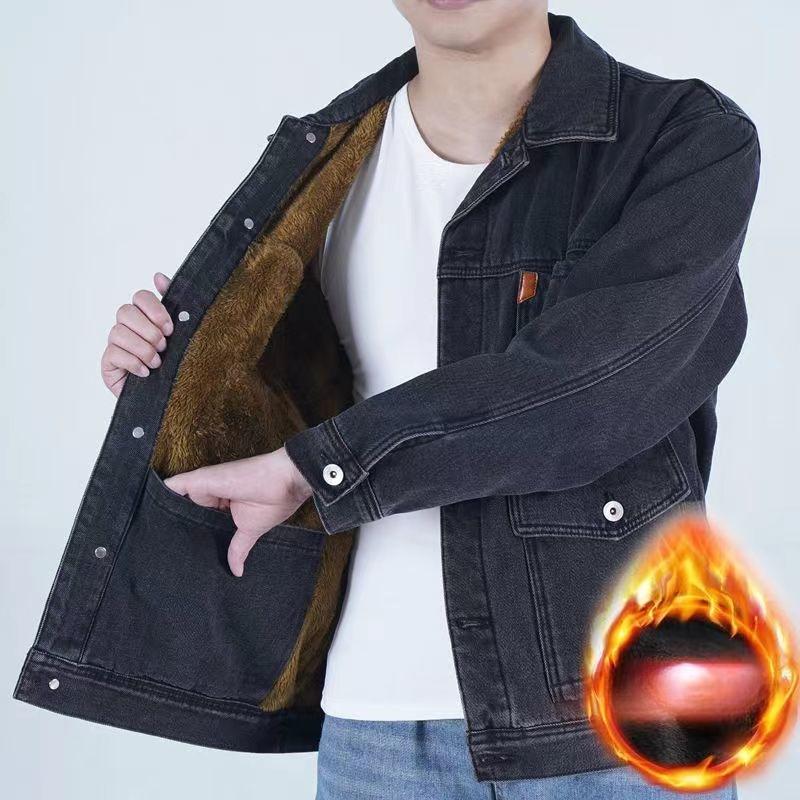 

Мужская джинсовая куртка зимняя флисовая утолщенная свободного кроя большого размера джинсовая куртка с хлопковой подкладкой теплая и ветрозащитная многокарманная куртка 5XL серый