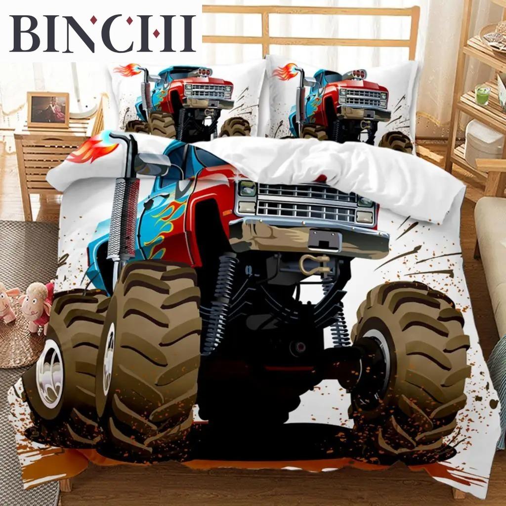 Engineering Vehicle Duvet Cover Set Engineering Vehicle Pickup Truck Off Road Vehicle Polyester Bedding Set Double Queen King