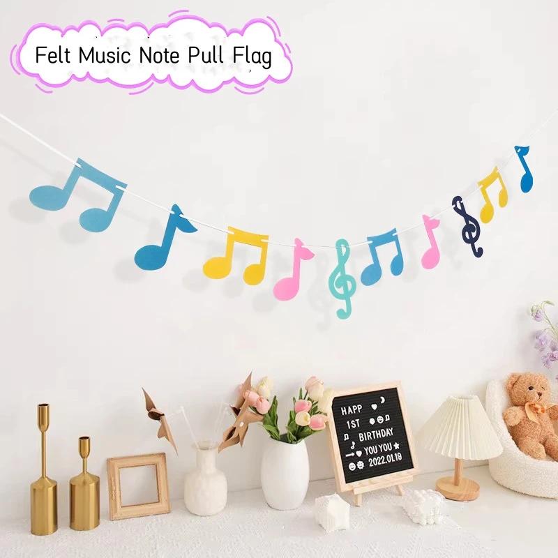 Buntes Filz Musiknote Zugflaggen Banner Kinder Geburtstag Hochzeit Rockmusik Festival Party Hängende Girlande Heimdekoration